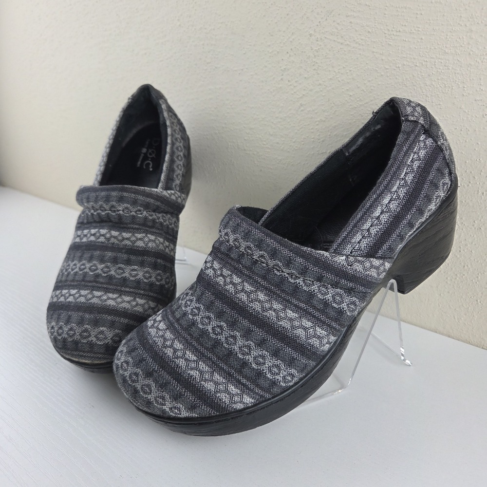 Born B.O.C. Gray/Black Slip On Fabric Clogs Heels Mules Women's Size 8 M